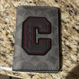 Coach Gray Leather men’s wallet with Maroon Detail